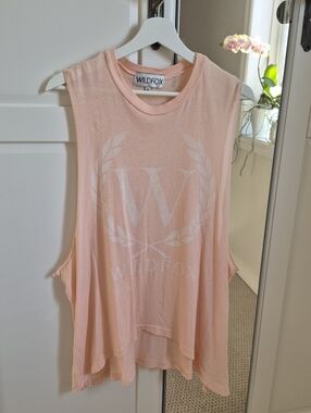 Wildfox Oversized Crest Light Pink Peach Asymmetrical Tank Top Size XS